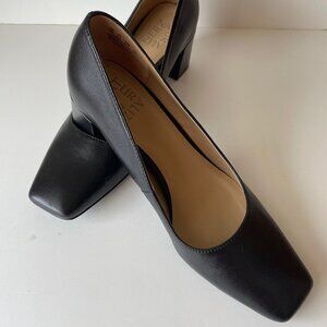 Naturalizer Karina Square Toe, Block Heel Black Leather Pumps, Size 7.5